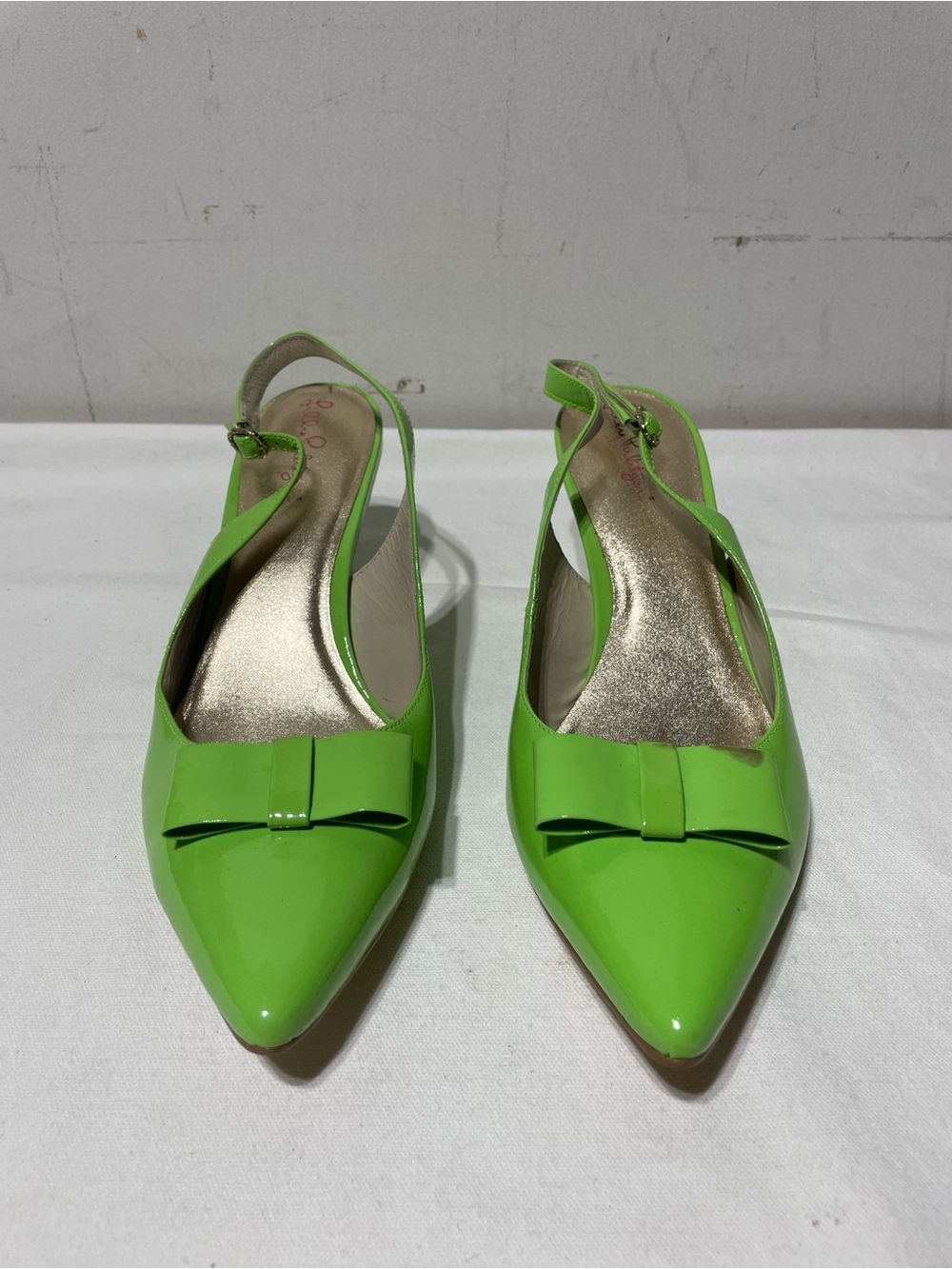 Lilly Pulitzer Heels Women’s 10 Neon Green Bow Leather Kitten Heel Sling Back